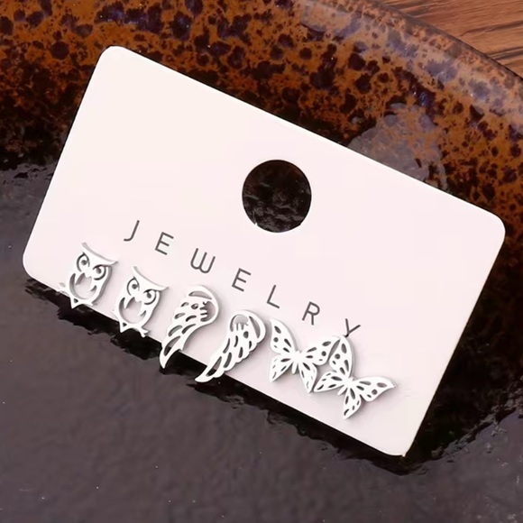 NWT Stainless Steel Silver or Golden  Earrings: Angel Wings, Owls & butterflies - Picture 1 of 3